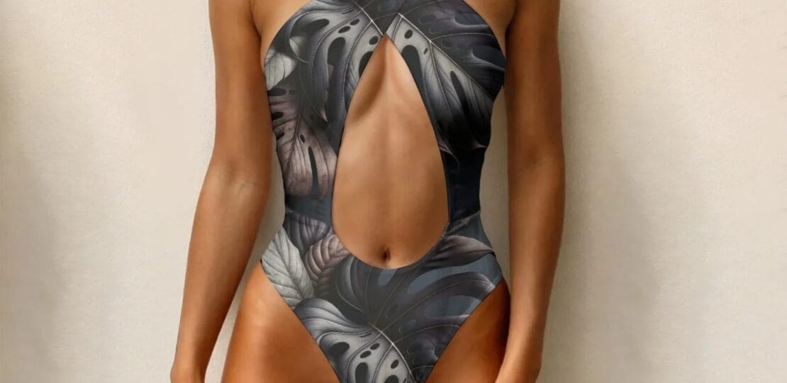 Women’s Sexy Hollowed-Out One-Piece Swimsuit Monstera Medley Luxe Indigo Leaf